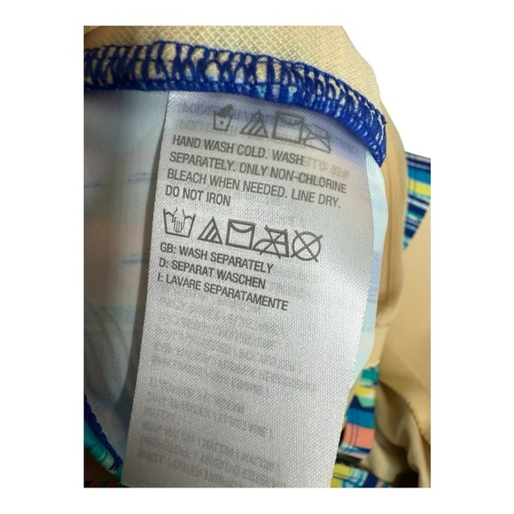 Denim & Co. Beach V-Neck Ruched Waist Swim Dress 22W A634759 Blue Stripe Palm - Picture 13 of 15